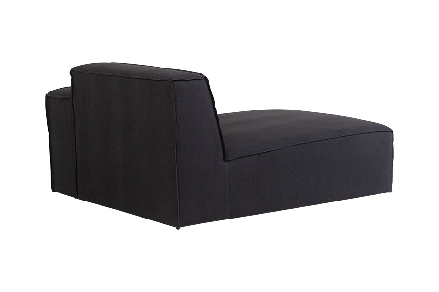foto do sofa cinza escuro modulo esquerdo com chaise maraú na cor grafite em fundo branco visto de trás