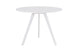 mesa de jantar redonda eme off white em fundo infinito visto de frente