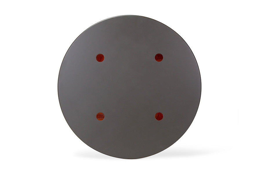 mesa lateral redonda biscoito fino 70cm grafite em fundo infinito visto de cima
