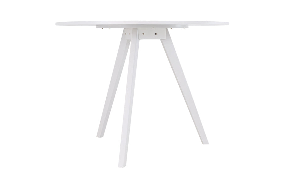 mesa pequena para cozinha redonda eme off white em fundo infinito visto de lado