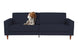 sofá colorido 3 lugares nairóbi tecido para pet azul marinho com cachorro em cima