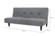 sofa camas casal 3 lugares denver cinza visto na diagonal em forma de sofa com medidas escritas na imagem