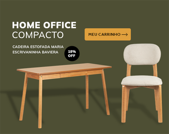 Home office compacto, escrivaninha Baviera e cadeira Maria