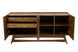 balcao jaspe visto de frente com as quatro portas abertas sendo visualizado detalhes de duas gavetas  uma prateleira e quatro nichos