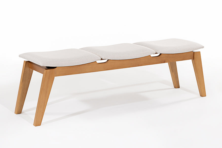 Banco de Madeira 3 lugares Aconchego 161x42 cm Mel e Tecido Creme
