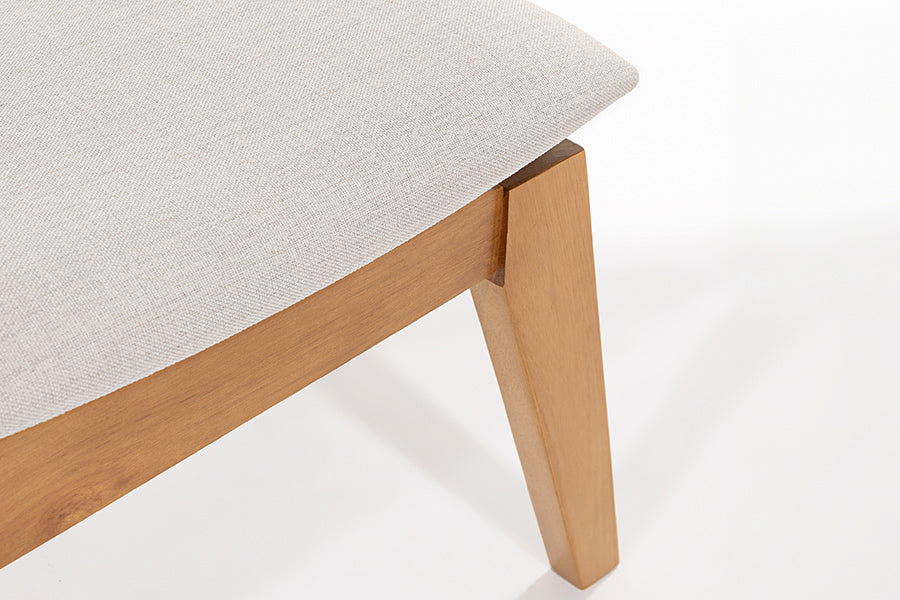 Banco de Madeira  Aconchego 59x42 cm Mel e Tecido Creme detalhe base