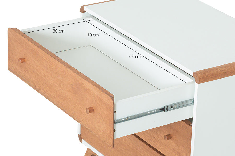 Cômoda para Quarto 3 Gavetas Baori - Branco e Jatobá cotas gaveta