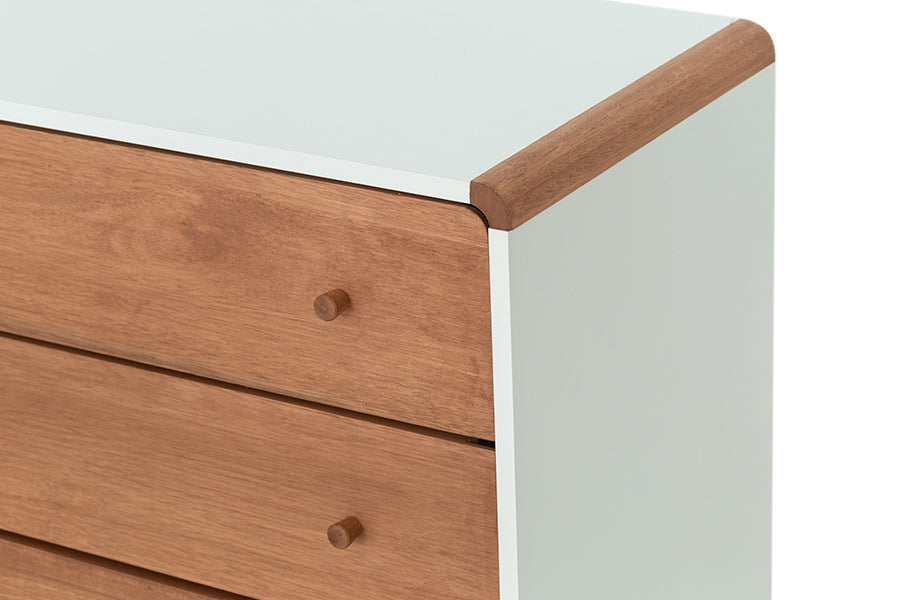 Cômoda para Quarto 3 Gavetas Baori - Branco e Jatobá detalhe puxador