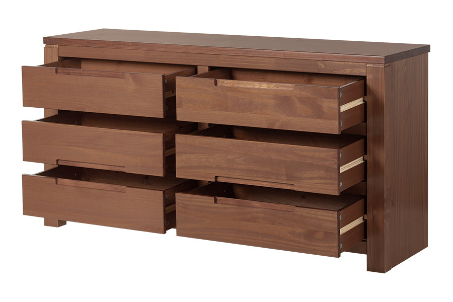 Cômoda para Quarto 6 Gavetas Sintonia - Amêndoa com gavetas abertas