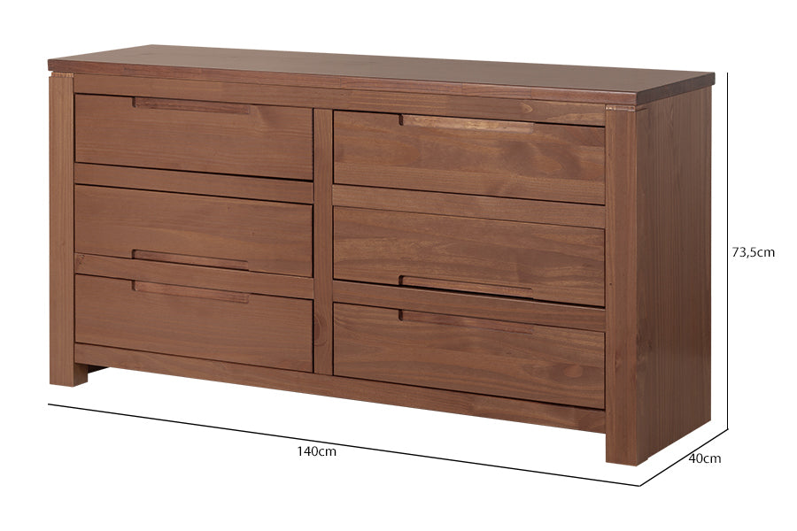 Cômoda para Quarto 6 Gavetas Sintonia - Amêndoa com medidas