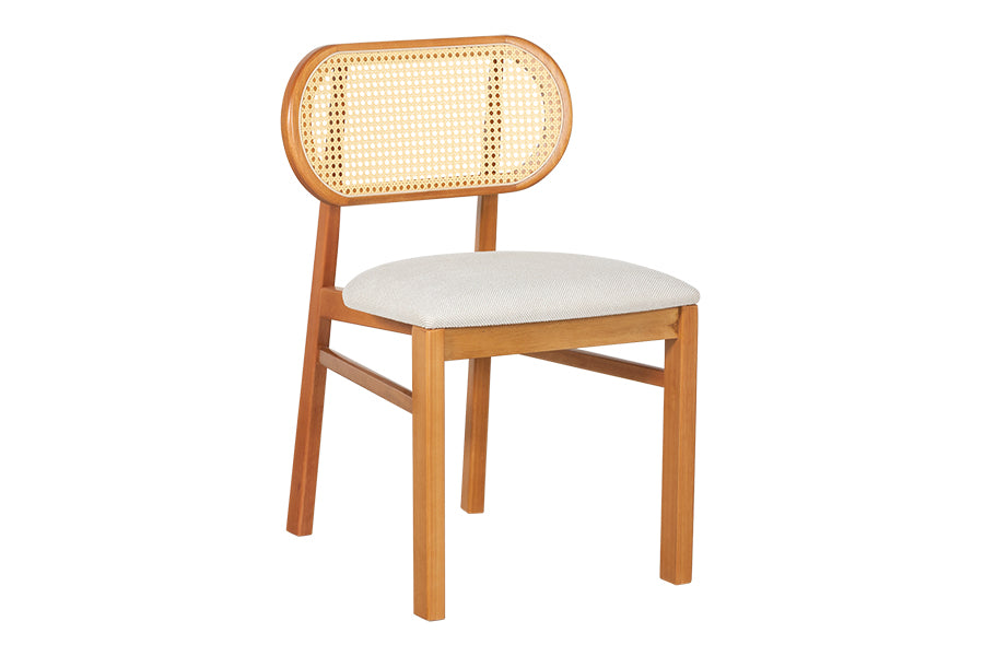 Cadeira de Jantar Savoy com Tela Natural e Tecido Bege