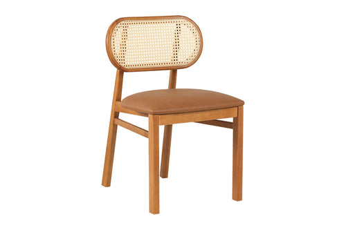 Cadeira de Jantar Savoy com Tela Natural e Tecido Marrom