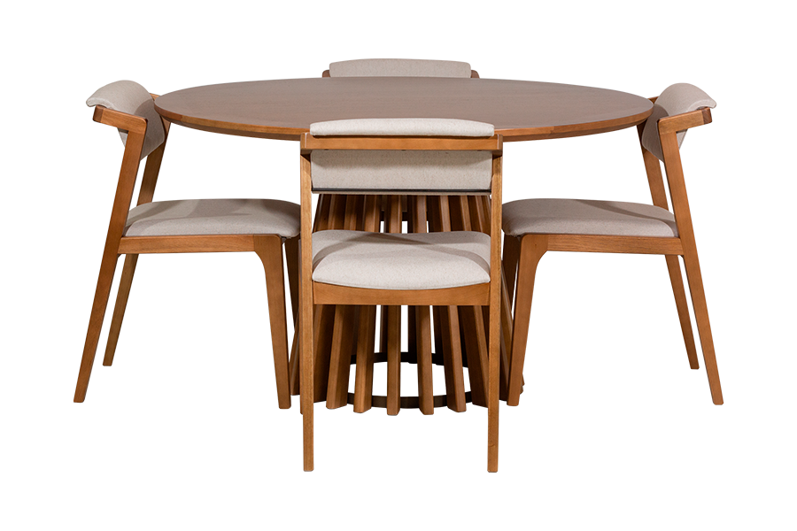 Conjunto Sala de Jantar Mesa Redonda Didion e 4 Cadeiras Estofadas Santorini