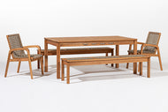 Conjunto Mesa 8 lugares 2 banco e 2 cadeiras Trama  - Jatobá e Corda Rami