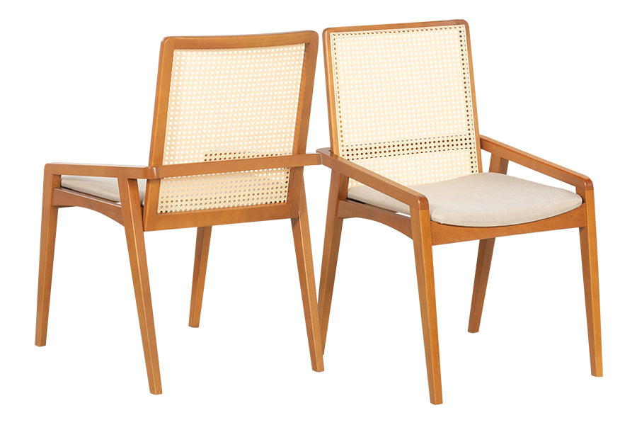 Conjunto de Cadeiras 2 Peças Siesta Estofada com Palha - Tecido Areia