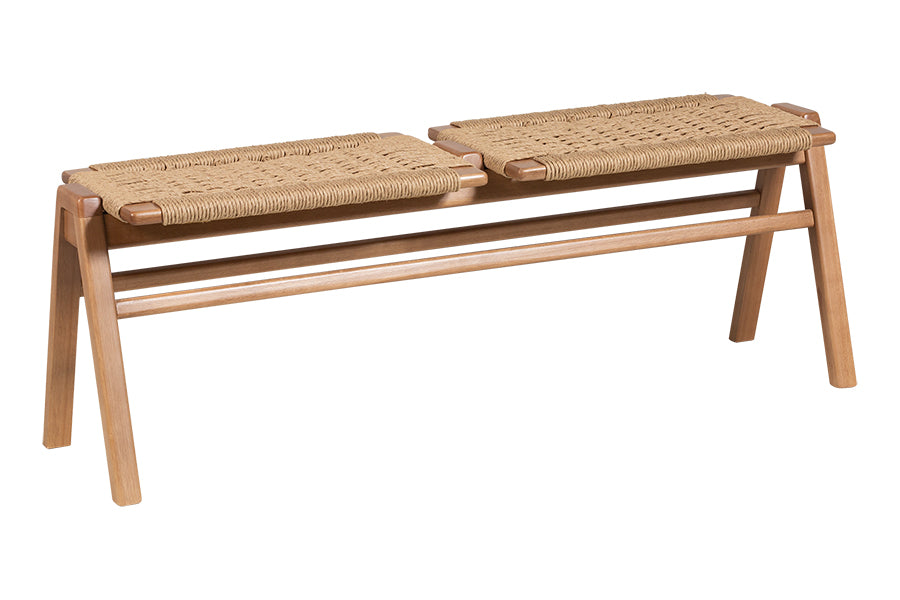 Banco de madeira 2 lugares com corda trançada manualmente