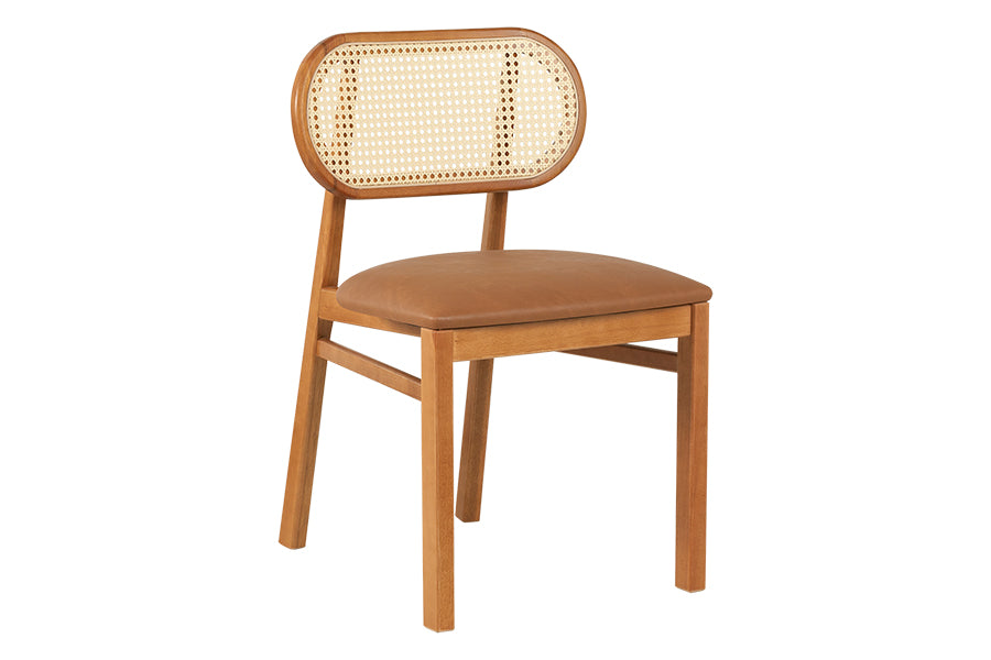 Cadeira de Jantar Savoy com Tela Natural e Tecido Marrom