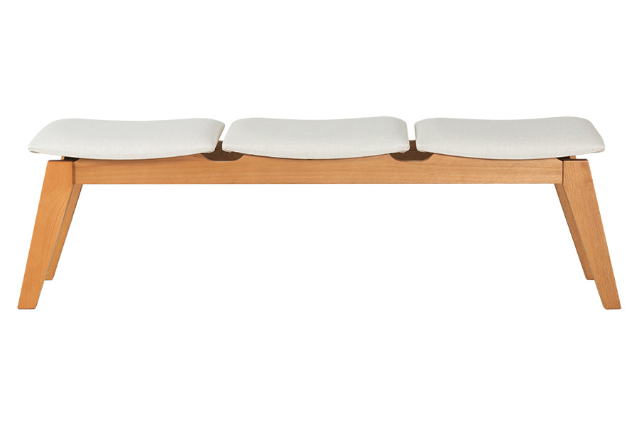 Banco de Madeira 3 lugares Aconchego 161x42 cm Mel e Tecido Creme visto de frente