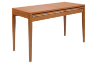foto da mesa de jantar extensivel pina na cor nozes em fundo branco vista na diagonal fechada