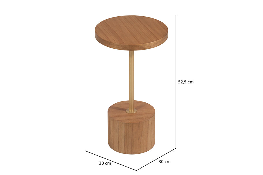 Mesa Lateral Florian 30cm Cinamomo em fundo branco com medidas descritas na imagem
