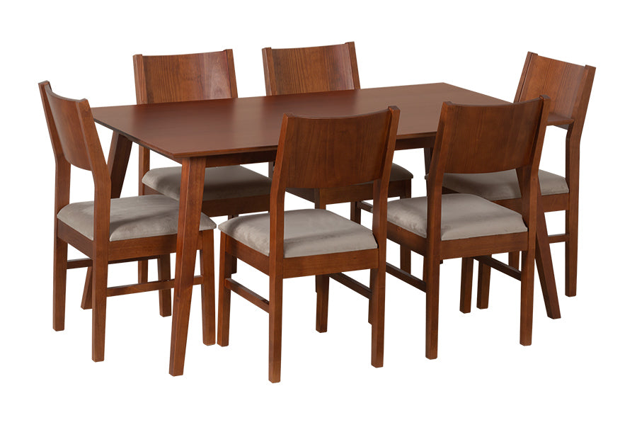 Mesa de Jantar 6 Lugares Lótus - Caramelo com cadeira Lótus