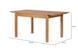 Mesa de Jantar Extensível Euro Nozes no fundo branco vista em perspectiva com um extensor e medidas descritas na imagem