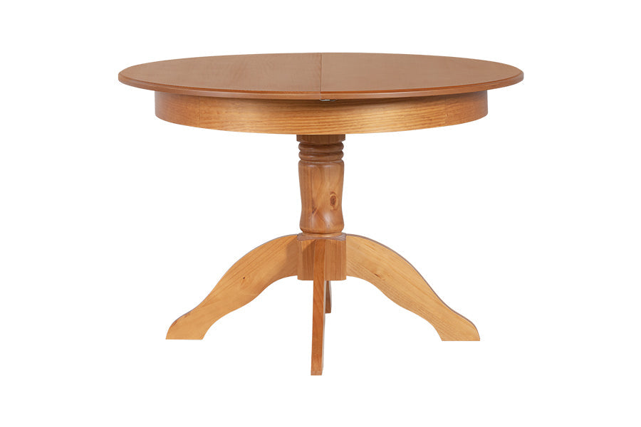 Mesa de Jantar Redonda Extensível Tea  Nozes no fundo branco vista de frente com tampo fechado