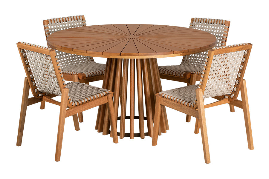Mesa de Jantar Redonda Gourmet - Mel com 4 cadeiras trama