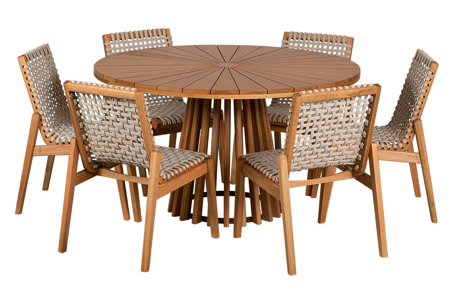 Mesa de Jantar Redonda Gourmet - Mel com 6 cadeiras trama