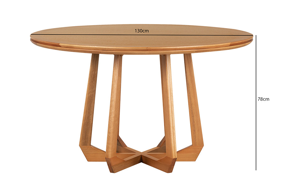 Mesa de Jantar Redonda de Madeira Átrio 130 cm - Mel com medidas