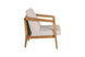 Poltrona para quarto Mantra cor avelã e tecido cru vista de lado em fundo branco