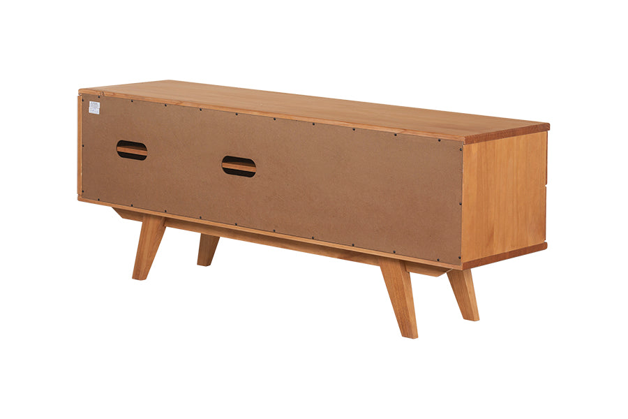 Rack para sala 165cm Panteon na cor Nozes vista de trás mostrando furações atrás