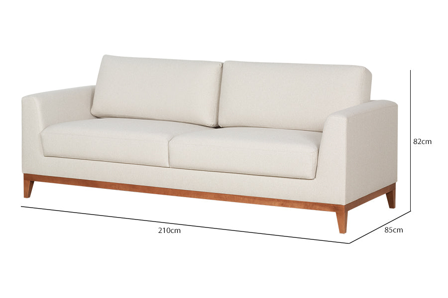 Sofá 3 Lugares Chanfrê 2,10 - Bege visto em diagonal com medidas
