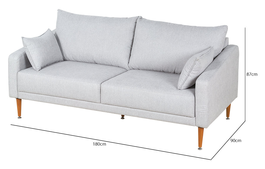 Sofá 3 Lugares Malta - Cinza Claro visto na diagonal com medidas