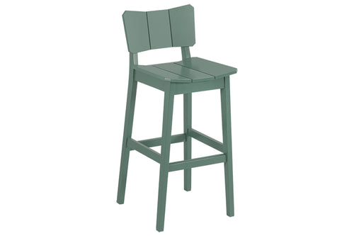 foto da banqueta alta uma na cor verde escuro vista na diagonal em fundo branco