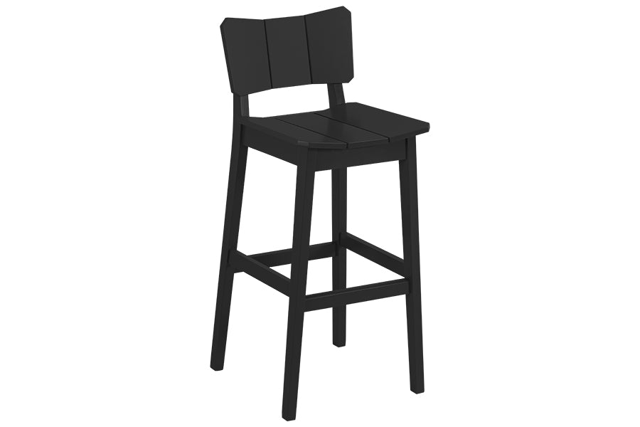 foto da banqueta alta uma na cor preta vista na diagonal em fundo branco