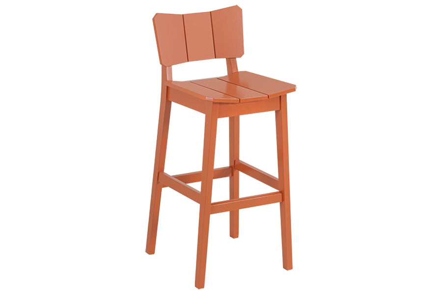 foto da banqueta alta uma na cor telha vista na diagonal em fundo branco