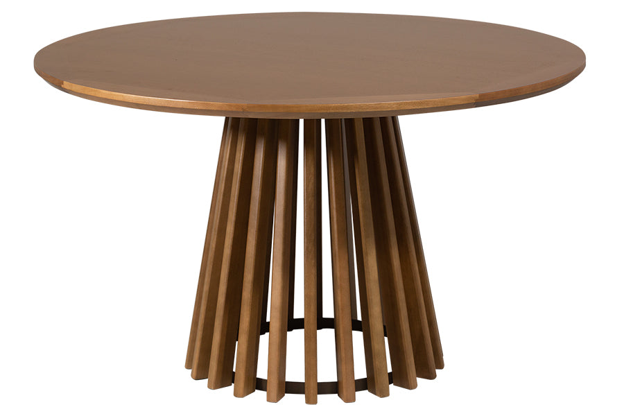 mesa de jantar didion cor avela de madeira de verdade eucalipto vista de frente em fundo branco