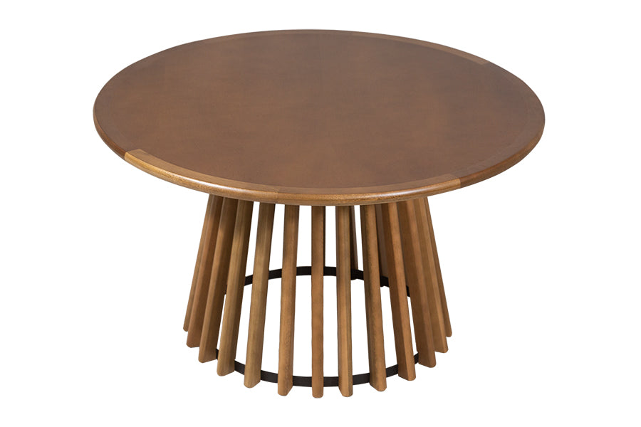 Mesa de centro redonda Didion cor avelã vista de frente em fundo branco