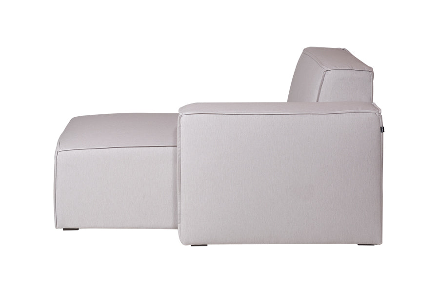 foto do sofá módulo esquerdo com chaise maraú na cor bege vista de lado em fundo branco
