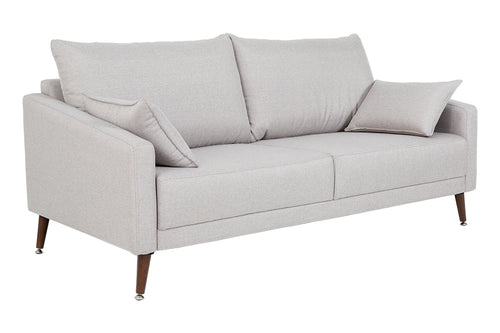 sofa 3 lugares malta cinza claro em fundo infinito visto na diagonal