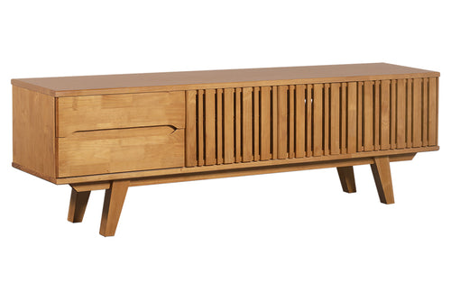 Rack para sala 210 cm Panteon na cor Nozes visto na diagonal em fundo branco