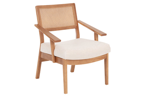 poltrona para sala vitrola bege vista na diagonal em fundo branco