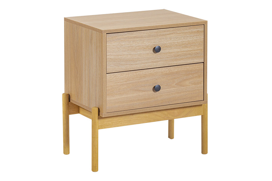 Mesa de Cabeceira de Madeira 2 Gavetas Aruna Areia visto em perspectiva