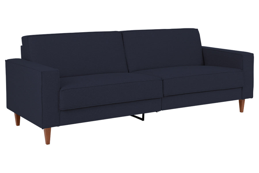 sofá 3 lugares nairóbi azul marinho em fundo infinito visto na diagonal