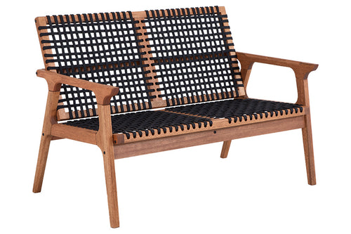 sofa madeira 2 lugares trama jatoba e corda preta em fundo infinito