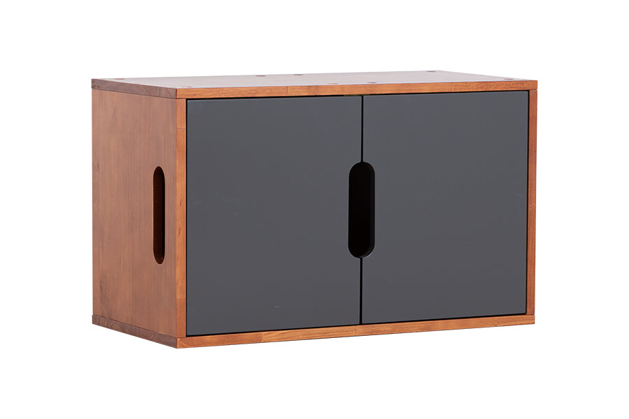 caixa organizadora módulo 60x37 box com portas grafite em fundo infinito visto em diagonal