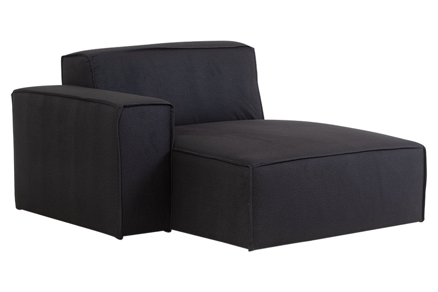 foto do sofá módulo direito com chaise maraú na cor grafite em fundo branco visto na diagonal