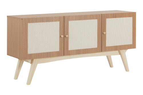buffet aparador com 3 portas bosco freijó e natural visto na diagonal em fundo branco