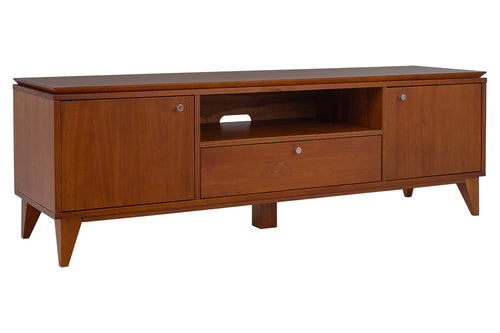 rack para sala tv lotus caramelo visto na diagonal em fundo branco